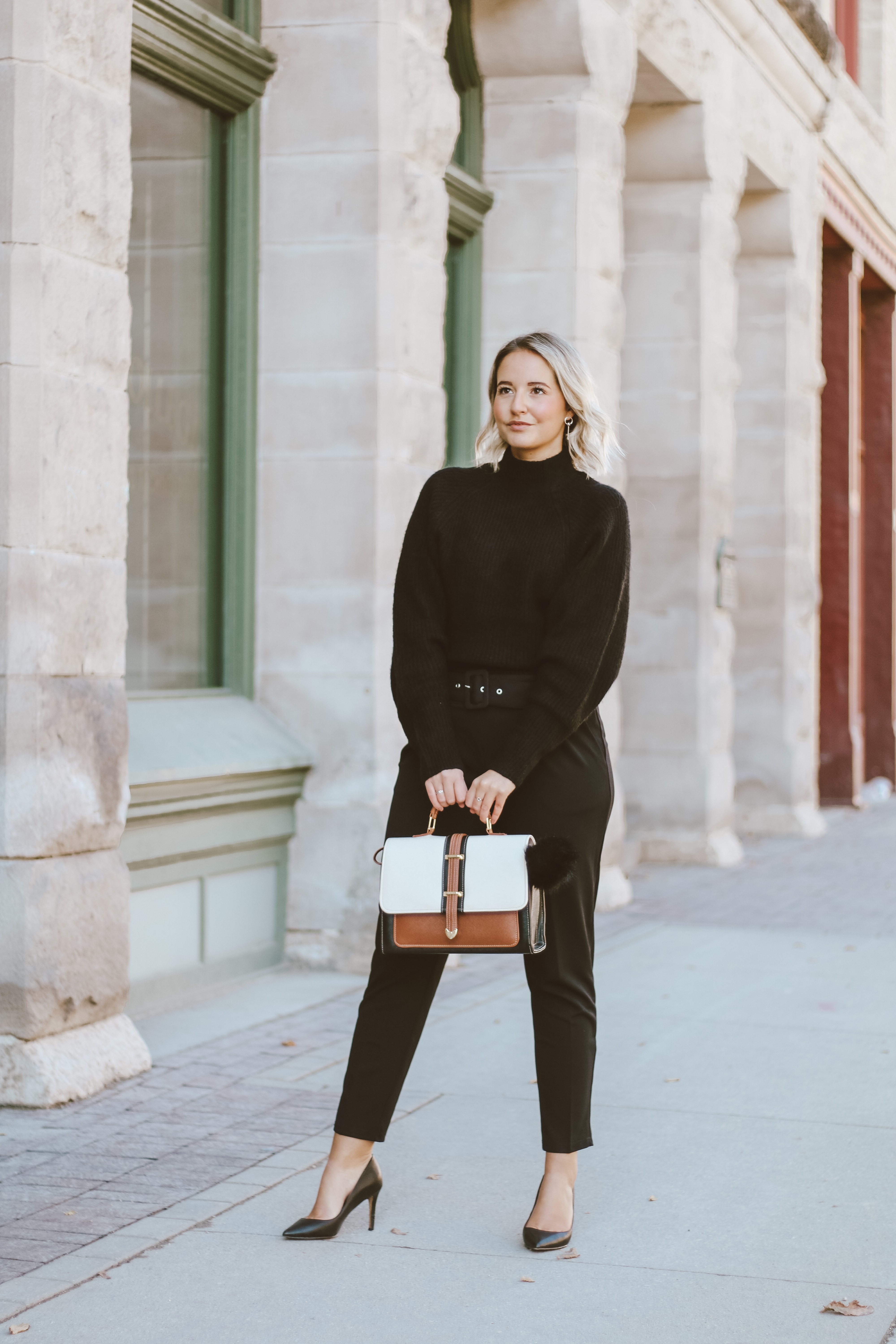 black knit sweater outfit